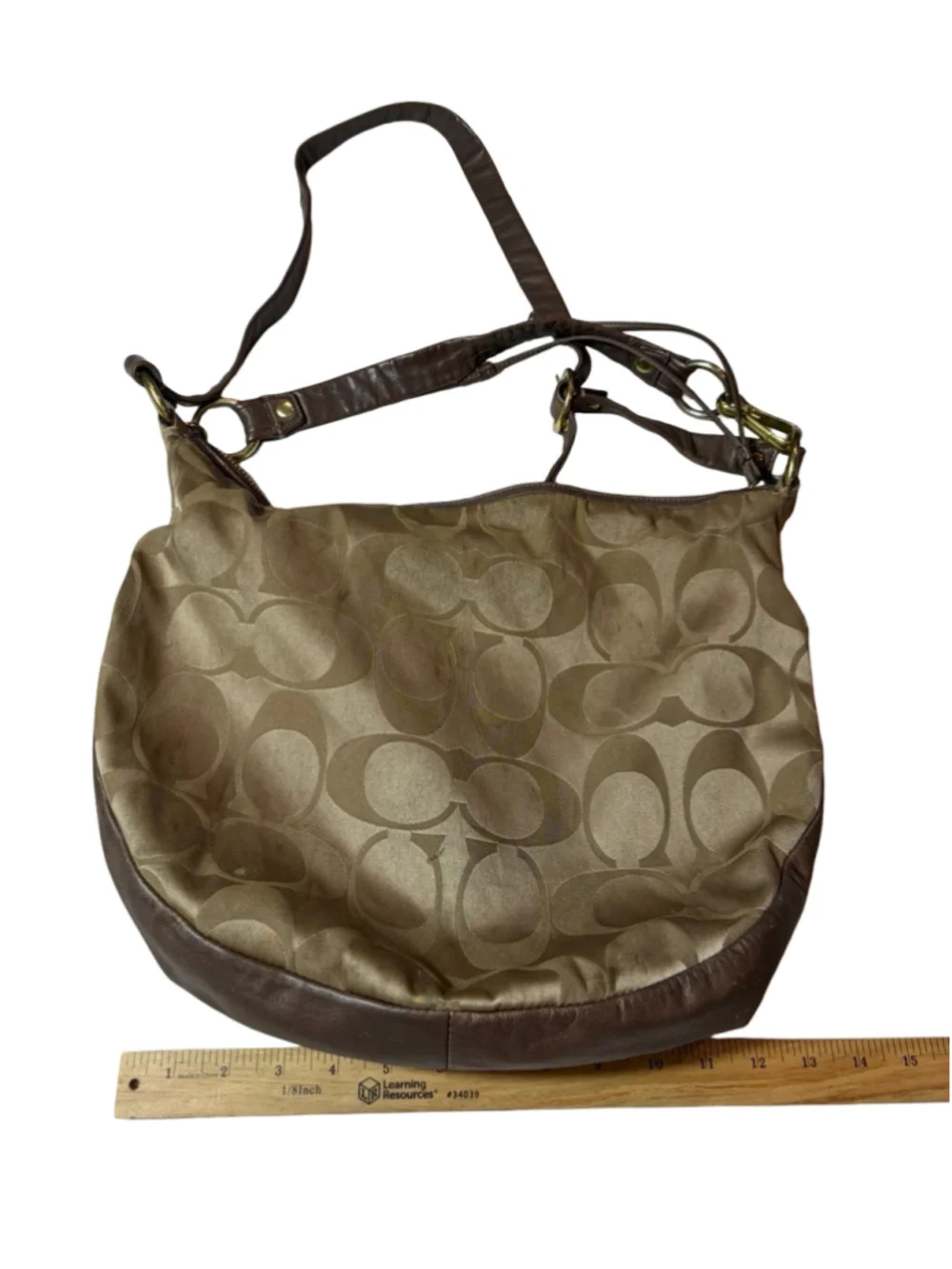 Coach Signature Sateen Ali Large Hobo Shoulder Bag Brown Leather Y2K